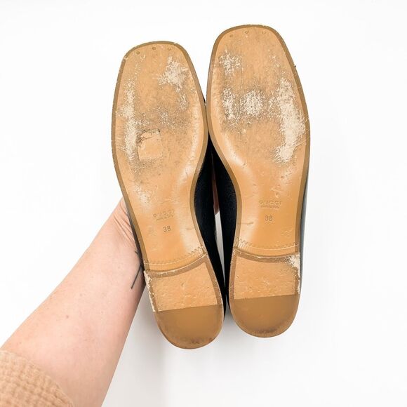 Gucci Hills GG Ballet Flat Black Cap Toe Double G Logo Leather 38, 8 - Picture 9 of 13